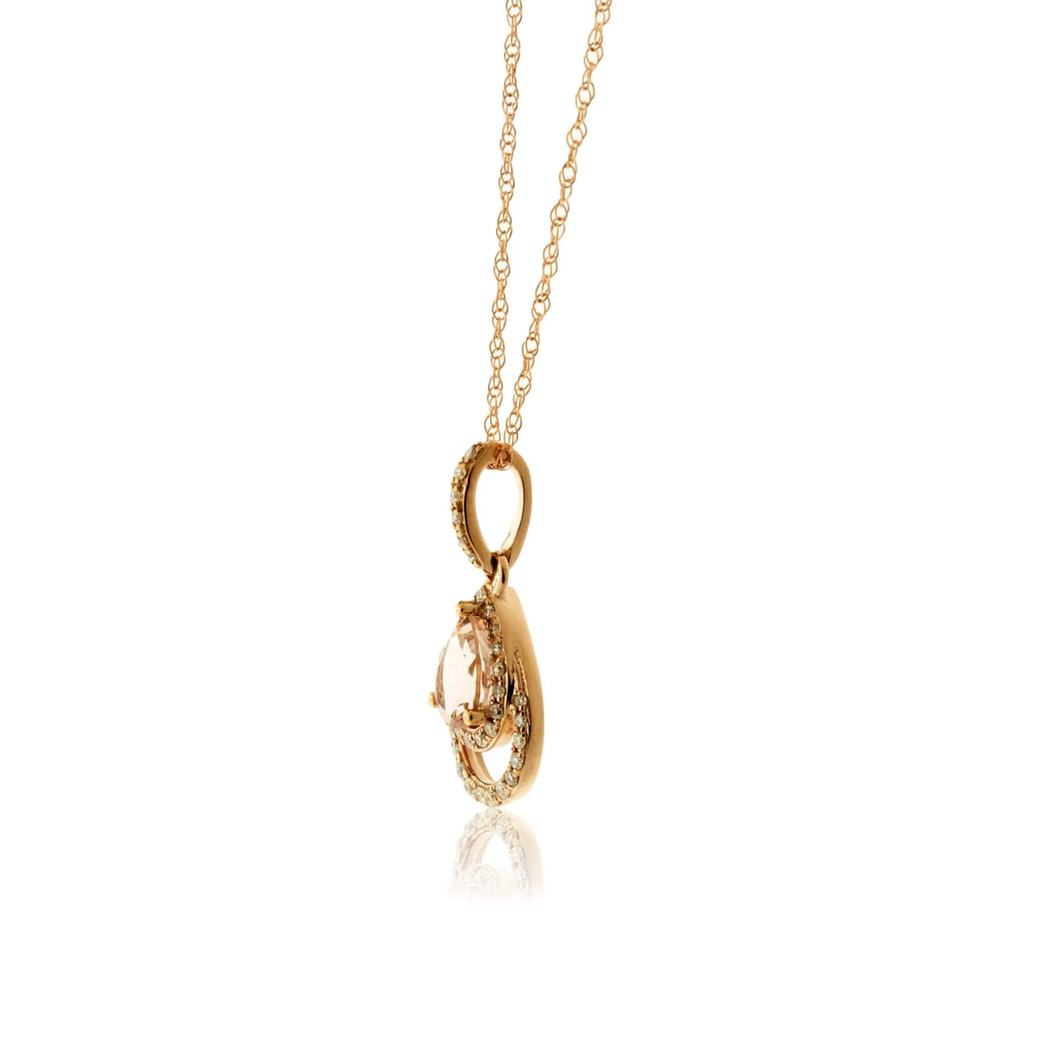 Morganite and Diamond Double Halo Pear Pendant