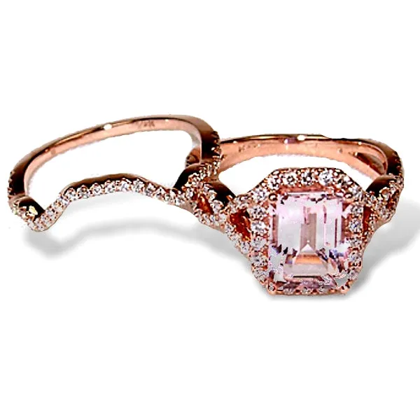 Morganite and Diamond Rose 14k Gold Wedding Set