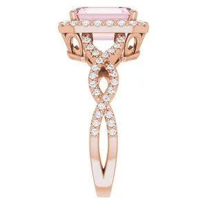 Morganite and Diamond Rose 14k Gold Wedding Set
