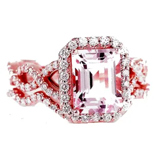 Morganite and Diamond Rose 14k Gold Wedding Set