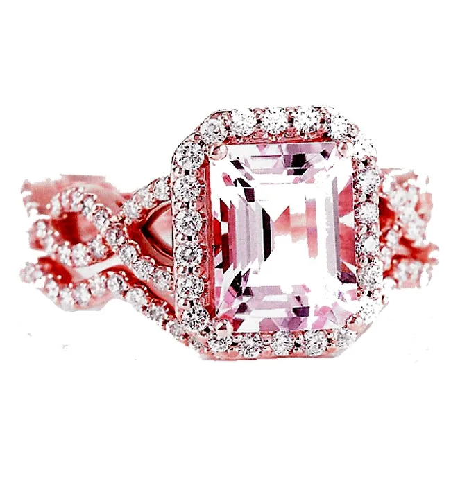 Morganite and Diamond Rose 14k Gold Wedding Set