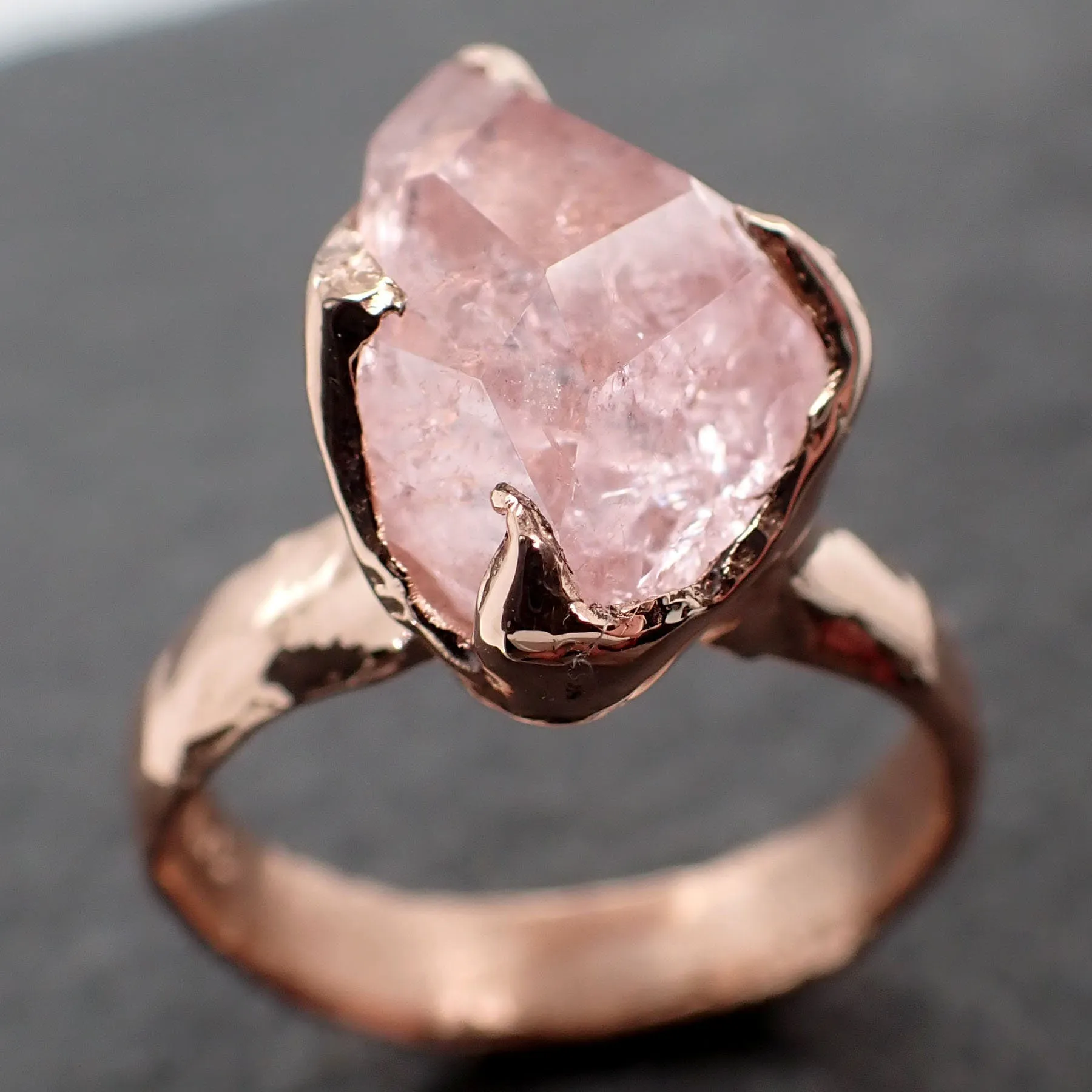 Morganite partially faceted 14k Rose gold solitaire Pink Gemstone Cocktail Ring Statement Ring gemstone Jewelry by Angeline 3049