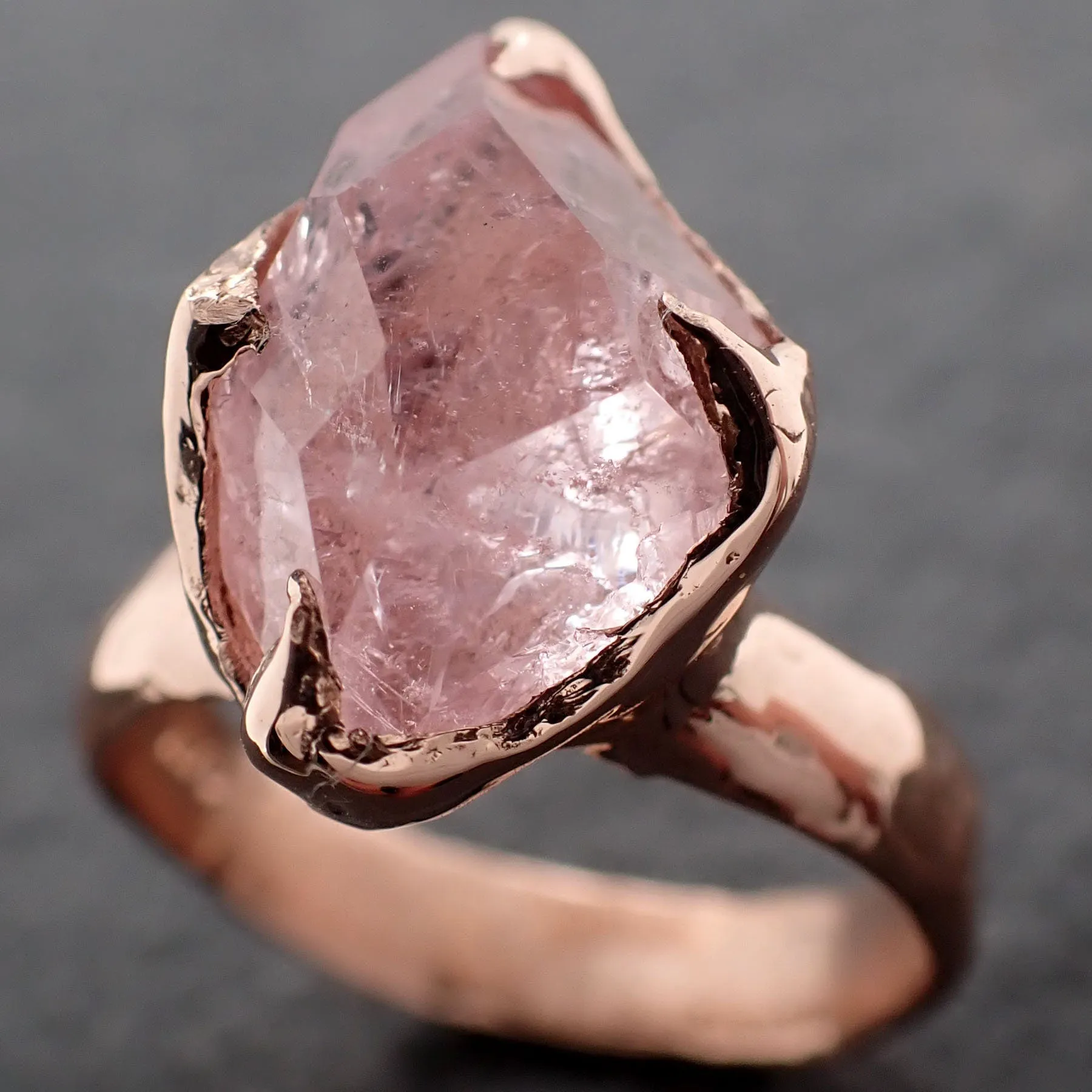 Morganite partially faceted 14k Rose gold solitaire Pink Gemstone Cocktail Ring Statement Ring gemstone Jewelry by Angeline 3049