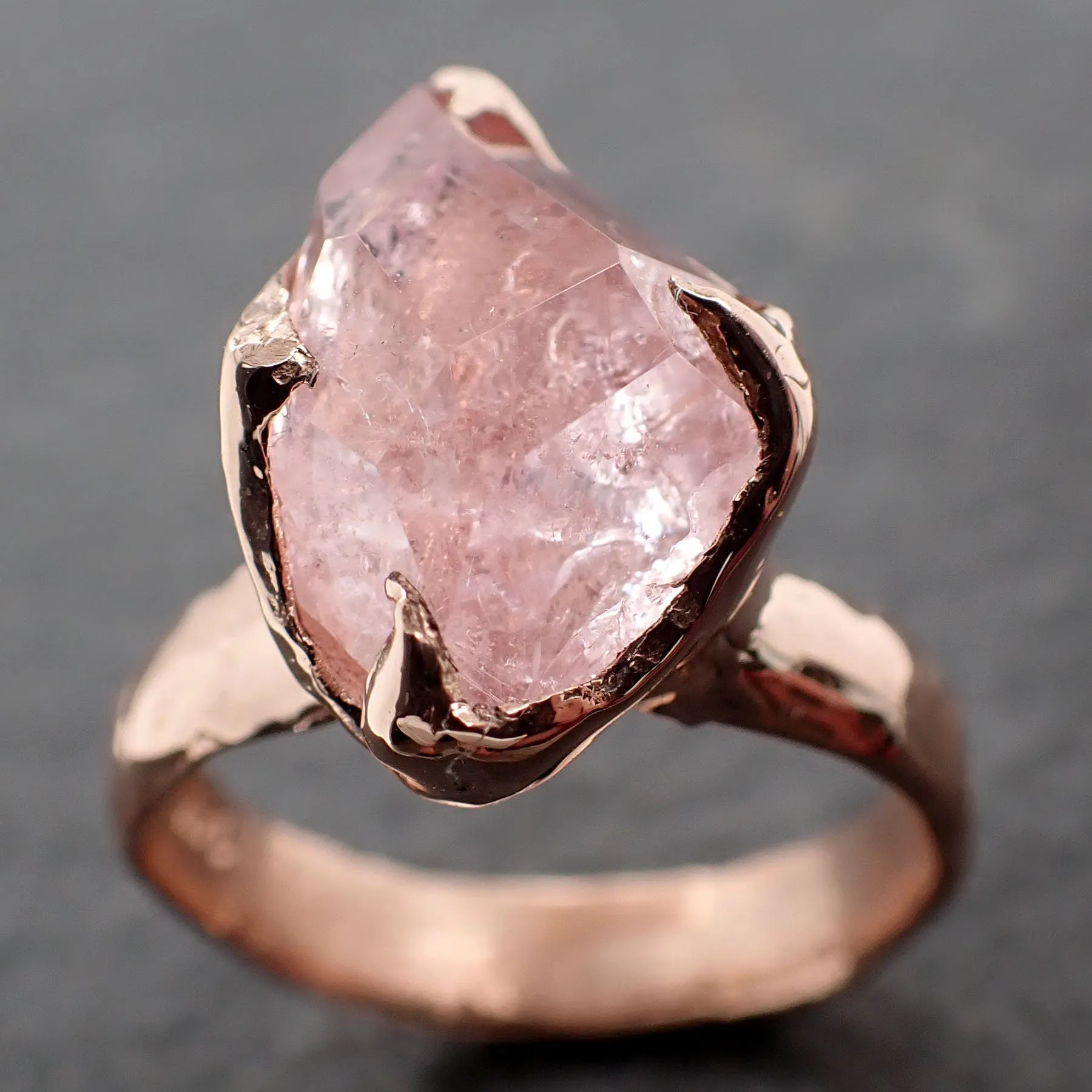 Morganite partially faceted 14k Rose gold solitaire Pink Gemstone Cocktail Ring Statement Ring gemstone Jewelry by Angeline 3049