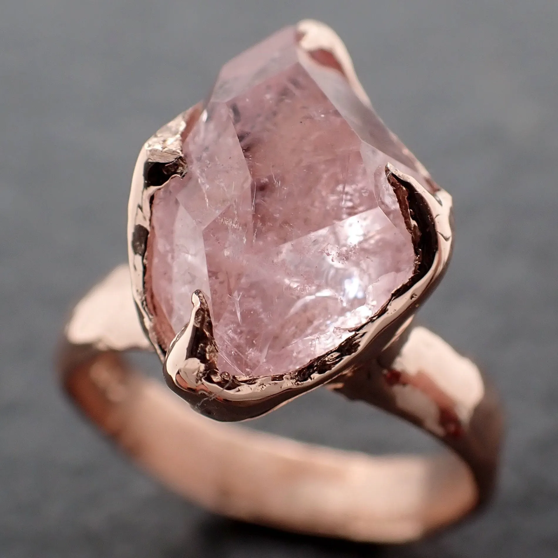 Morganite partially faceted 14k Rose gold solitaire Pink Gemstone Cocktail Ring Statement Ring gemstone Jewelry by Angeline 3049