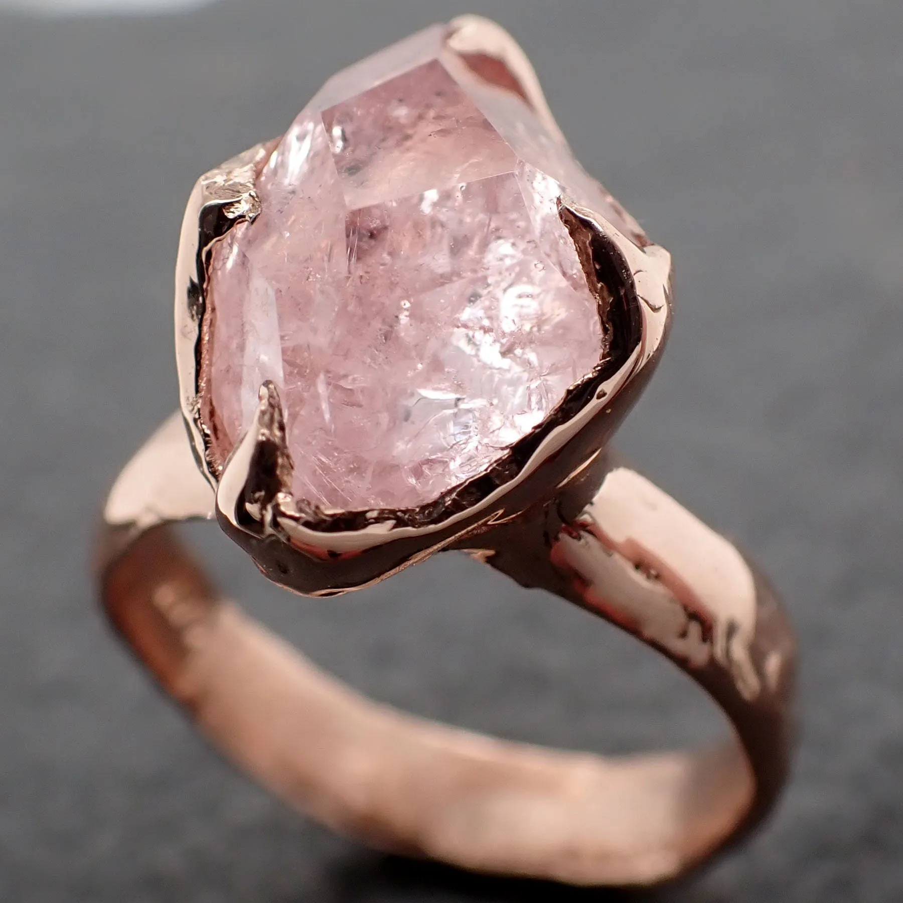Morganite partially faceted 14k Rose gold solitaire Pink Gemstone Cocktail Ring Statement Ring gemstone Jewelry by Angeline 3049