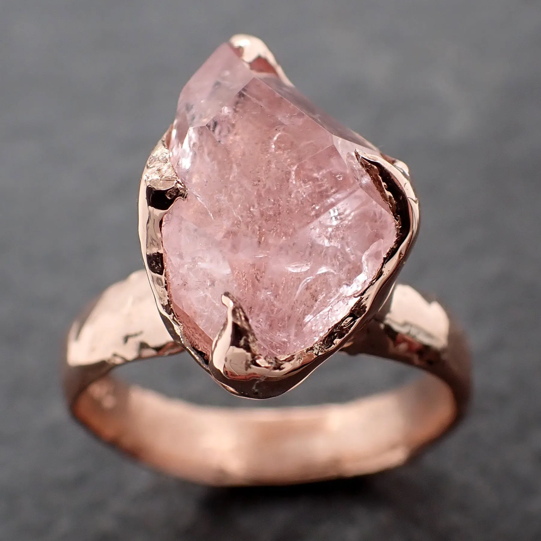 Morganite partially faceted 14k Rose gold solitaire Pink Gemstone Cocktail Ring Statement Ring gemstone Jewelry by Angeline 3049