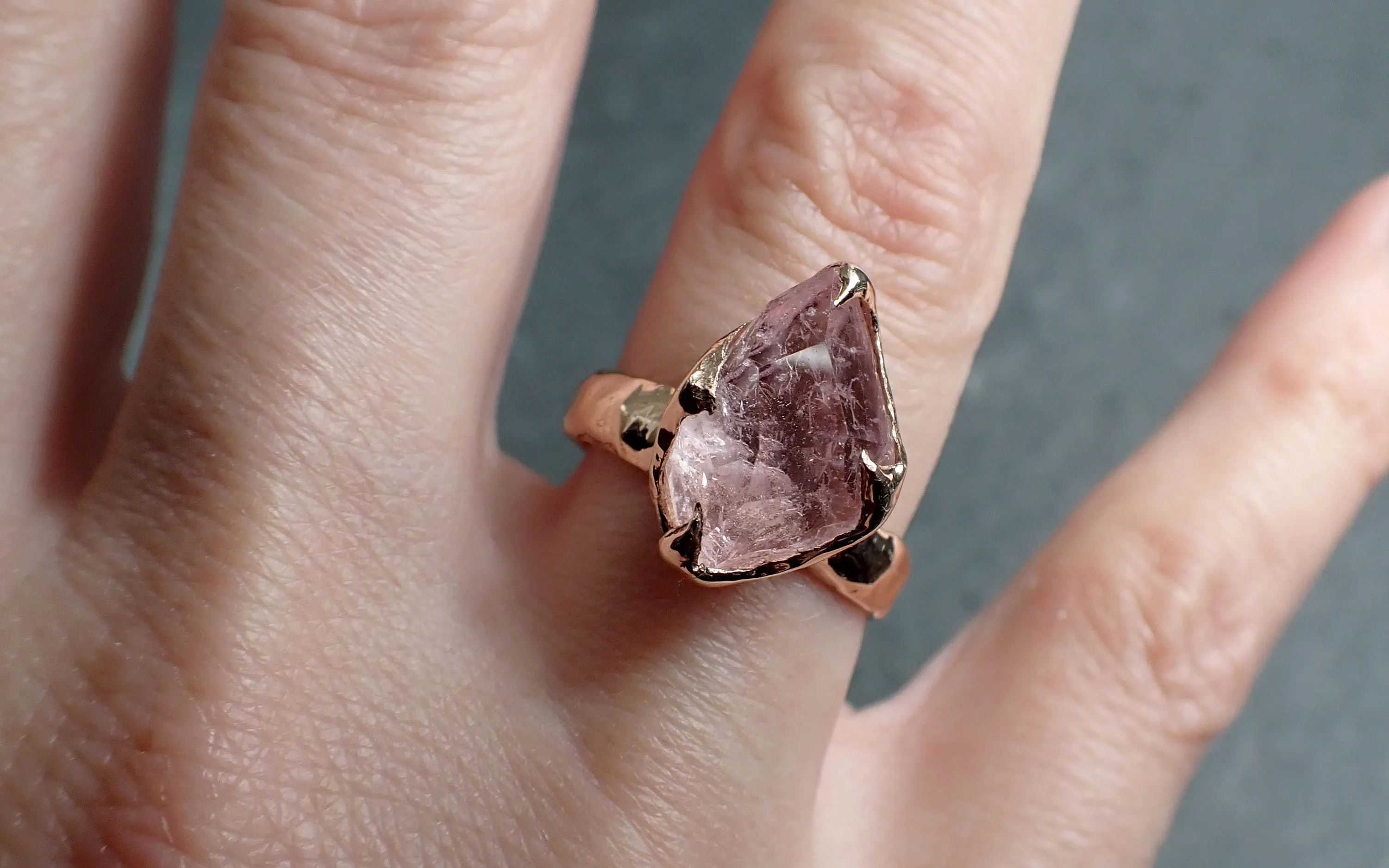 Morganite partially faceted 14k Rose gold solitaire Pink Gemstone Cocktail Ring Statement Ring gemstone Jewelry by Angeline 3049