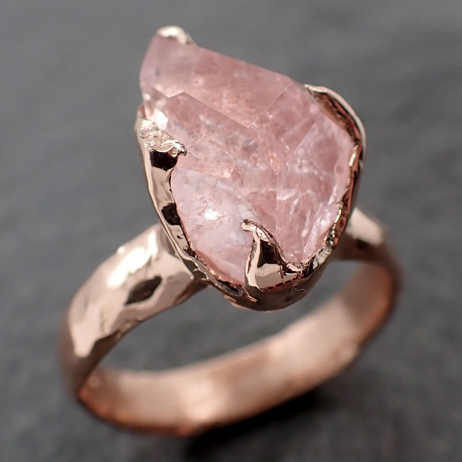 Morganite partially faceted 14k Rose gold solitaire Pink Gemstone Cocktail Ring Statement Ring gemstone Jewelry by Angeline 3049