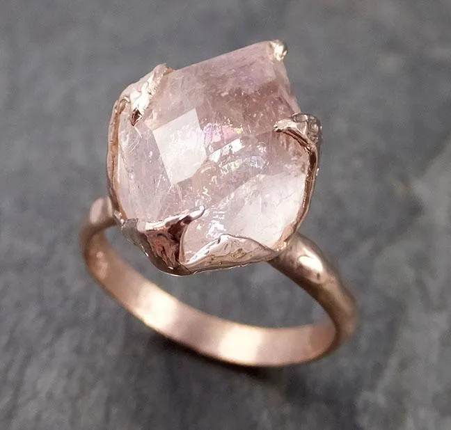 morganite partially faceted 14k rose gold solitaire pink gemstone ring statement ring gemstone jewelry by angeline 1005 Alternative Engagement