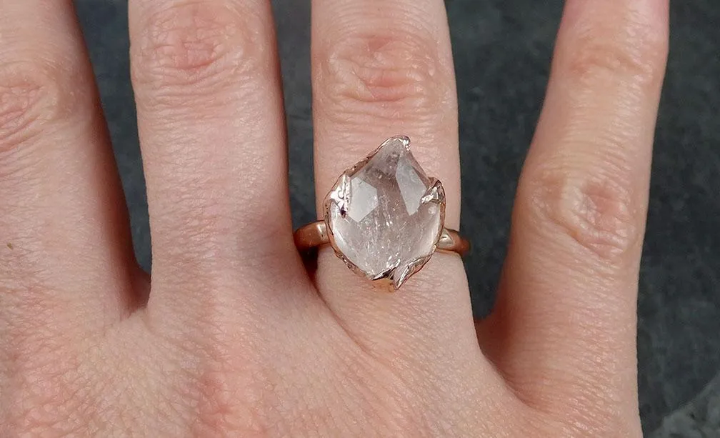 morganite partially faceted 14k rose gold solitaire pink gemstone ring statement ring gemstone jewelry by angeline 1005 Alternative Engagement