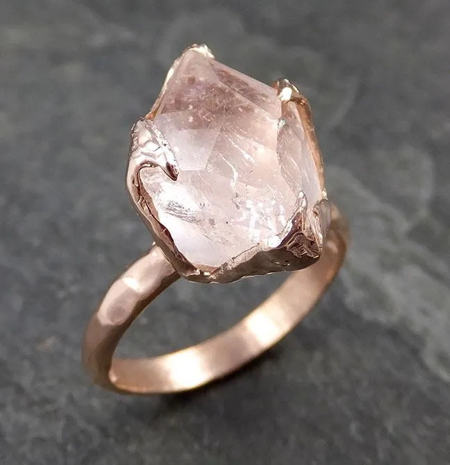 morganite partially faceted 14k rose gold solitaire pink gemstone ring statement ring gemstone jewelry by angeline 1005 Alternative Engagement
