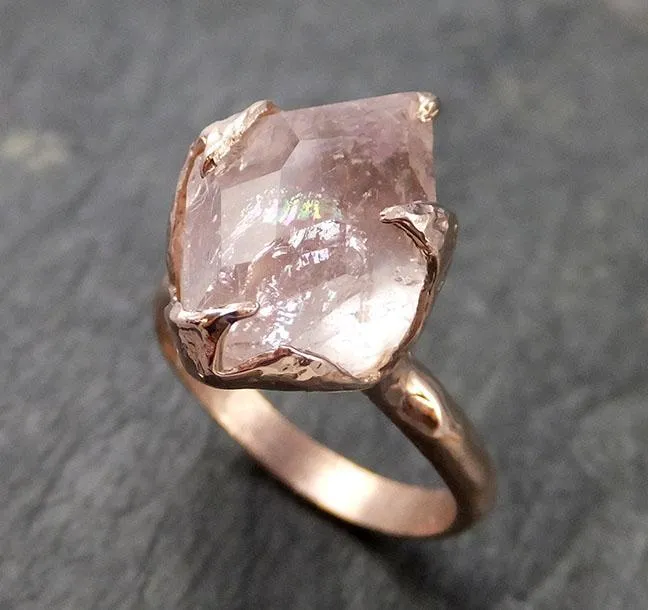 morganite partially faceted 14k rose gold solitaire pink gemstone ring statement ring gemstone jewelry by angeline 1005 Alternative Engagement