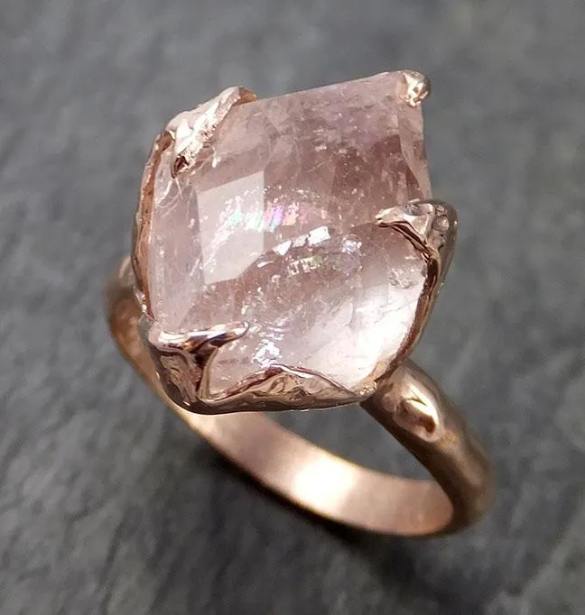 morganite partially faceted 14k rose gold solitaire pink gemstone ring statement ring gemstone jewelry by angeline 1005 Alternative Engagement