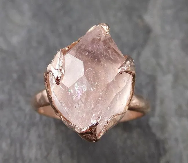 morganite partially faceted 14k rose gold solitaire pink gemstone ring statement ring gemstone jewelry by angeline 1005 Alternative Engagement