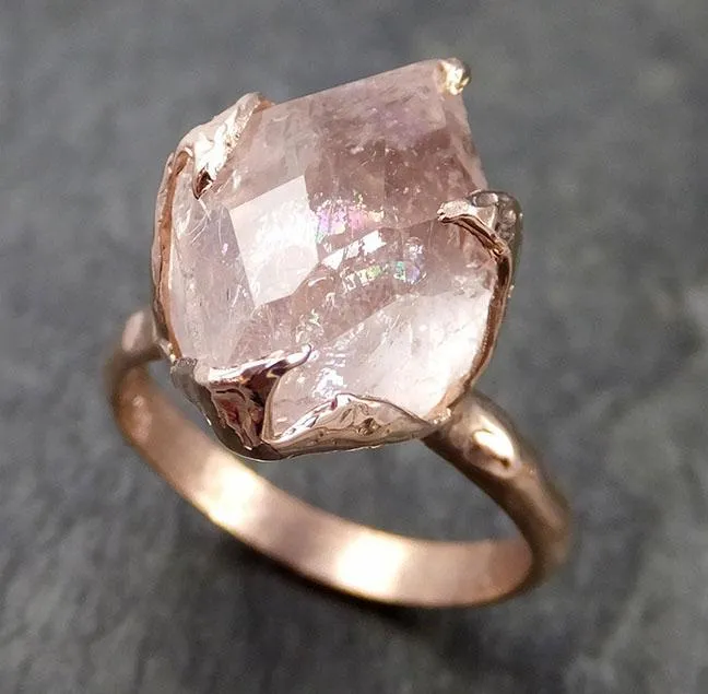 morganite partially faceted 14k rose gold solitaire pink gemstone ring statement ring gemstone jewelry by angeline 1005 Alternative Engagement