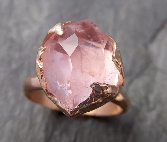 morganite partially faceted 14k rose gold solitaire pink gemstone ring statement ring gemstone jewelry by angeline 1066 Alternative Engagement
