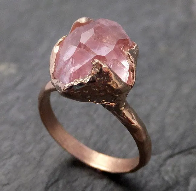 morganite partially faceted 14k rose gold solitaire pink gemstone ring statement ring gemstone jewelry by angeline 1066 Alternative Engagement