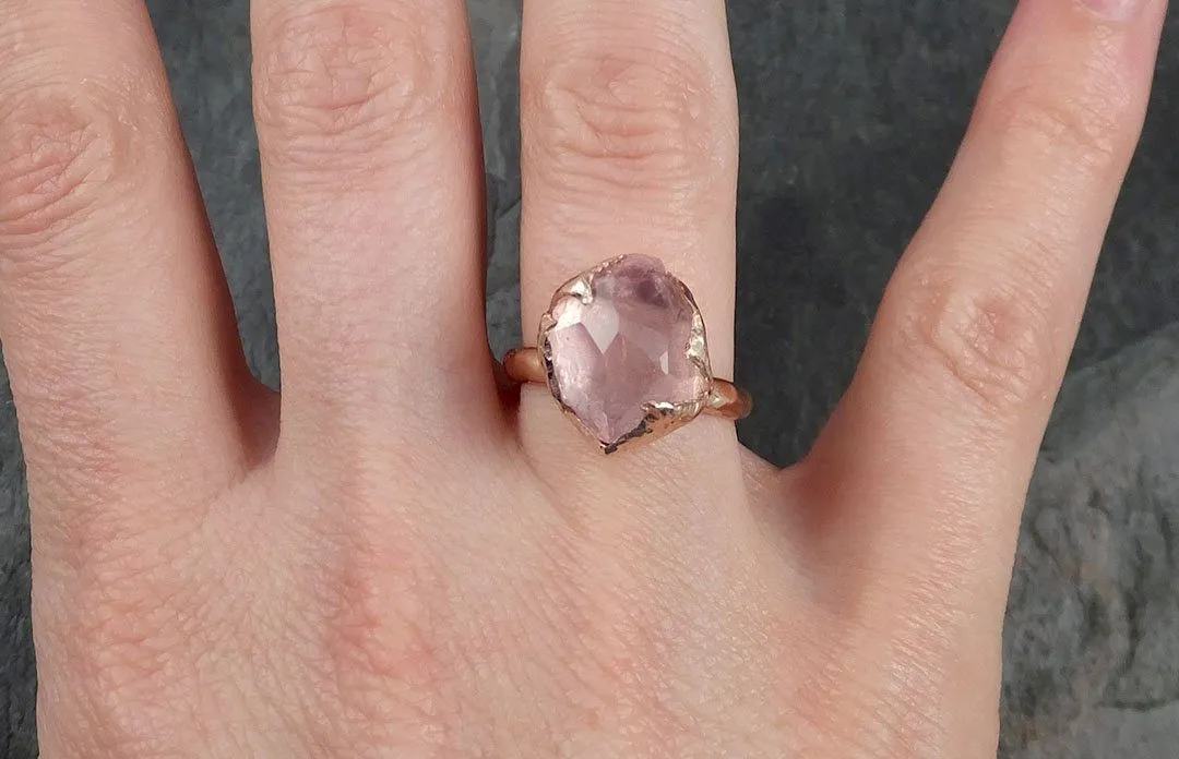 morganite partially faceted 14k rose gold solitaire pink gemstone ring statement ring gemstone jewelry by angeline 1066 Alternative Engagement