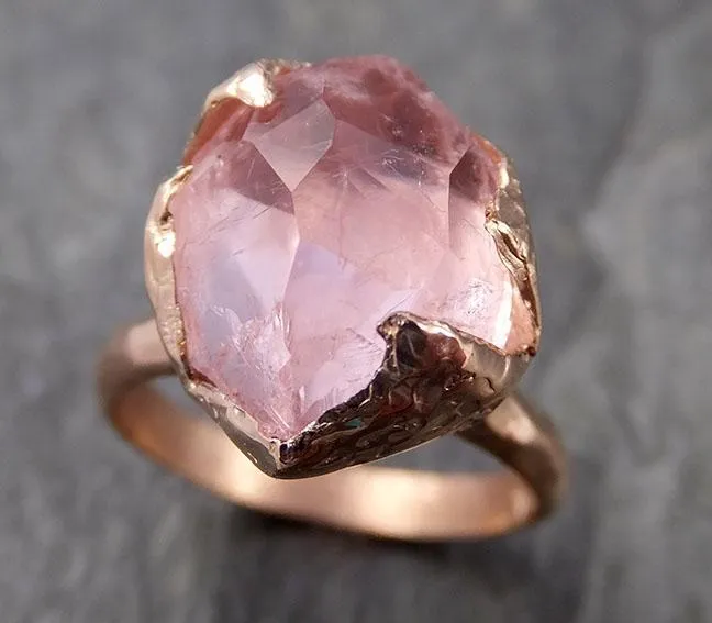 morganite partially faceted 14k rose gold solitaire pink gemstone ring statement ring gemstone jewelry by angeline 1066 Alternative Engagement