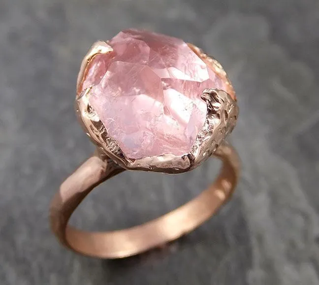 morganite partially faceted 14k rose gold solitaire pink gemstone ring statement ring gemstone jewelry by angeline 1066 Alternative Engagement