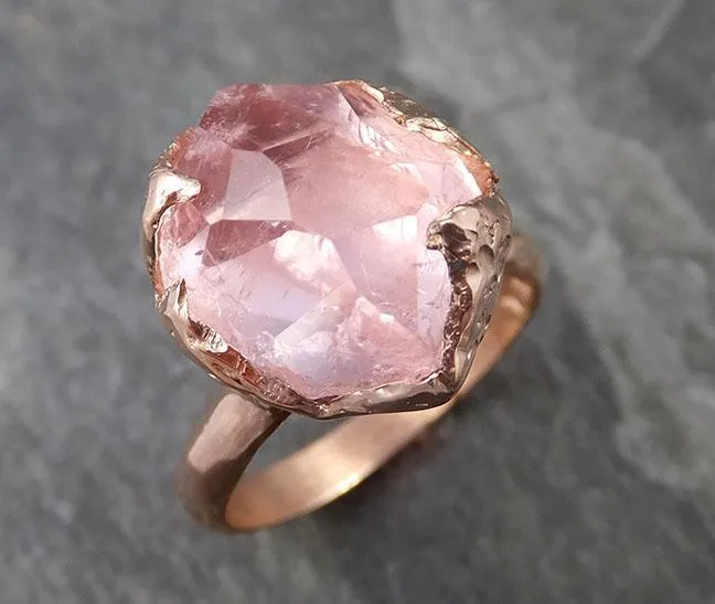 morganite partially faceted 14k rose gold solitaire pink gemstone ring statement ring gemstone jewelry by angeline 1066 Alternative Engagement