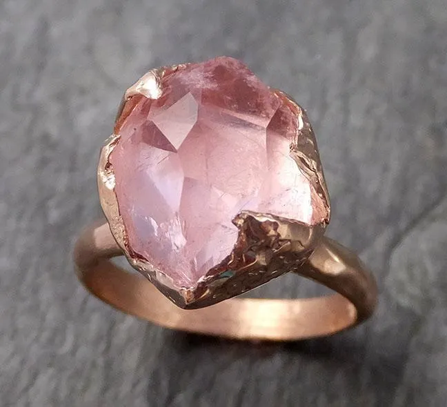 morganite partially faceted 14k rose gold solitaire pink gemstone ring statement ring gemstone jewelry by angeline 1066 Alternative Engagement