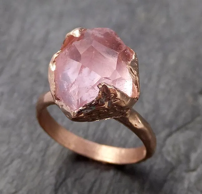 morganite partially faceted 14k rose gold solitaire pink gemstone ring statement ring gemstone jewelry by angeline 1066 Alternative Engagement
