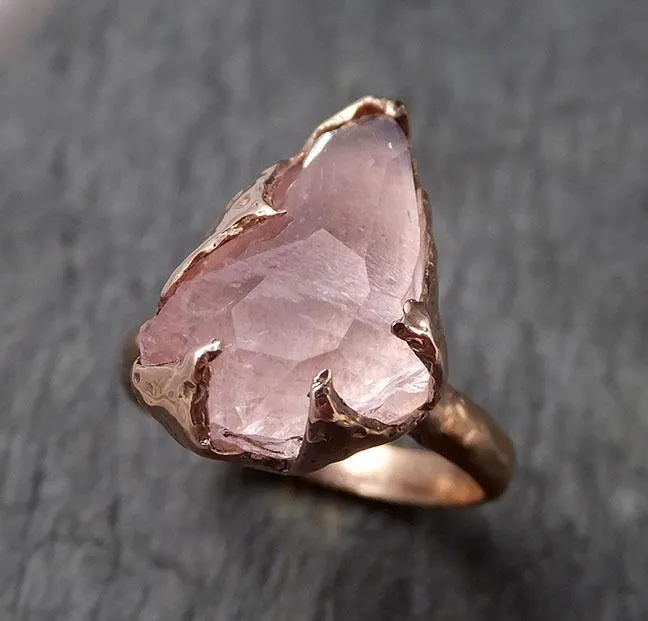 morganite partially faceted 14k rose gold solitaire pink gemstone ring statement ring gemstone jewelry by angeline 1503 Alternative Engagement