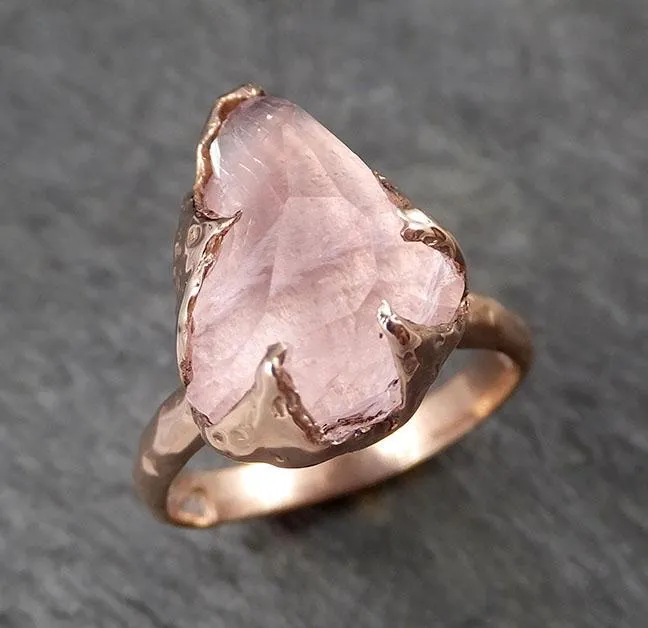morganite partially faceted 14k rose gold solitaire pink gemstone ring statement ring gemstone jewelry by angeline 1503 Alternative Engagement