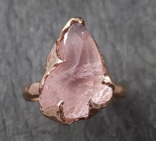 morganite partially faceted 14k rose gold solitaire pink gemstone ring statement ring gemstone jewelry by angeline 1503 Alternative Engagement