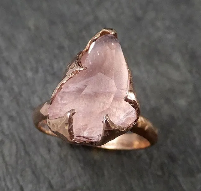 morganite partially faceted 14k rose gold solitaire pink gemstone ring statement ring gemstone jewelry by angeline 1503 Alternative Engagement