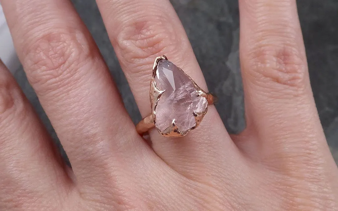 morganite partially faceted 14k rose gold solitaire pink gemstone ring statement ring gemstone jewelry by angeline 1503 Alternative Engagement