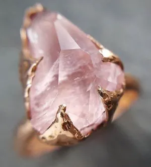 morganite partially faceted 14k rose gold solitaire pink gemstone ring statement ring gemstone jewelry by angeline 1503 Alternative Engagement