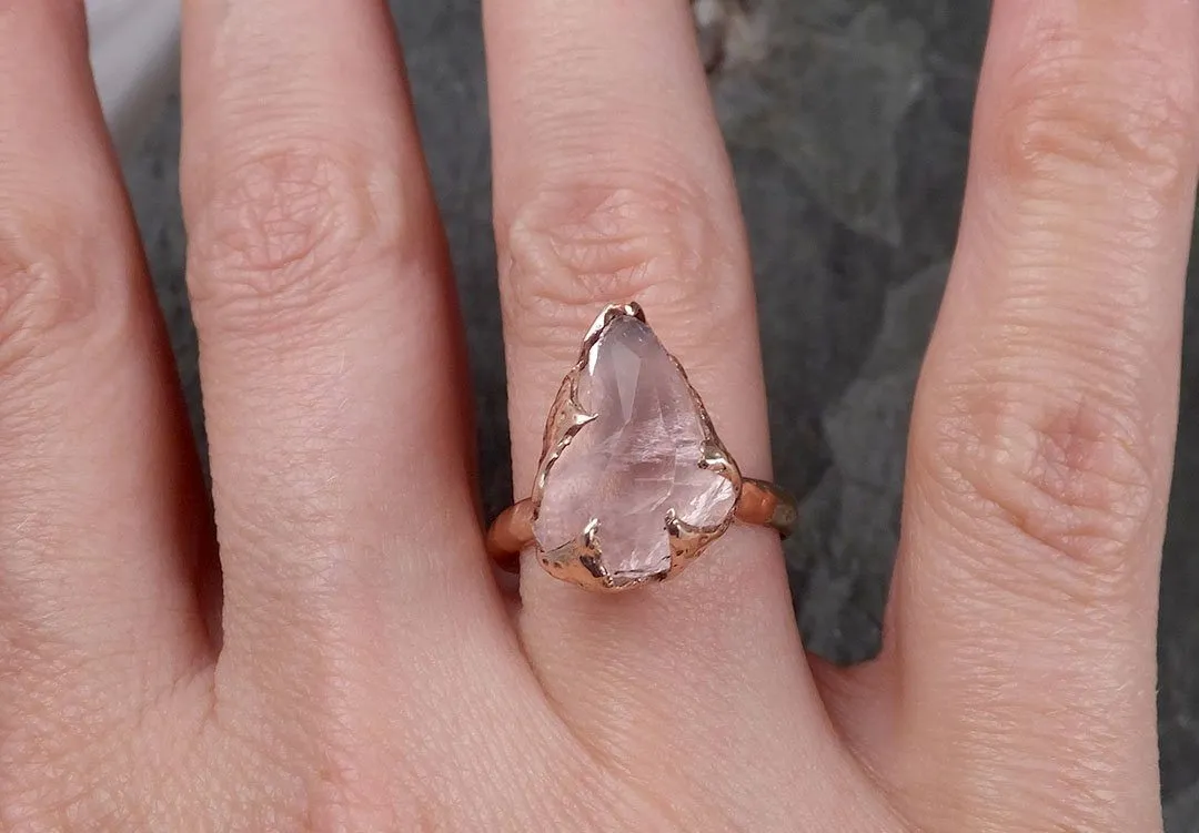 morganite partially faceted 14k rose gold solitaire pink gemstone ring statement ring gemstone jewelry by angeline 1503 Alternative Engagement