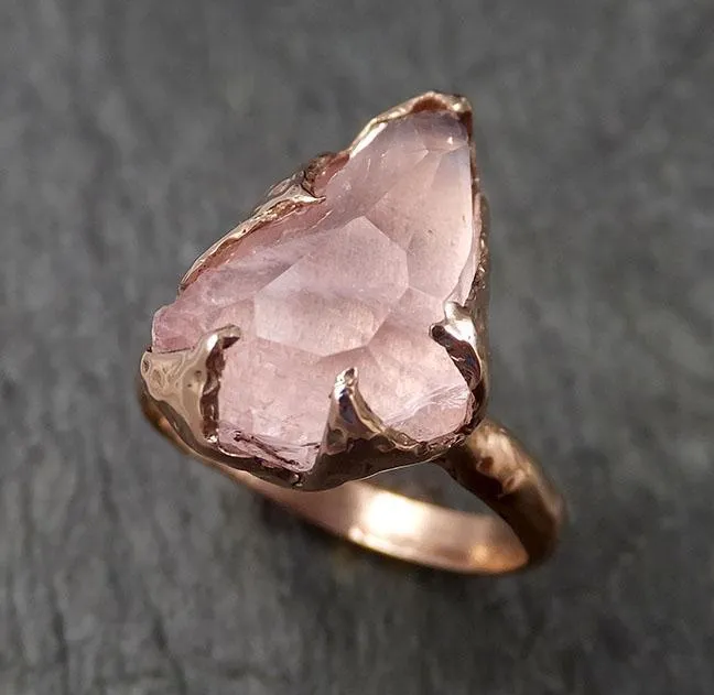 morganite partially faceted 14k rose gold solitaire pink gemstone ring statement ring gemstone jewelry by angeline 1503 Alternative Engagement