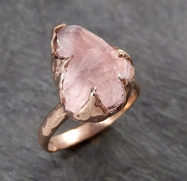 morganite partially faceted 14k rose gold solitaire pink gemstone ring statement ring gemstone jewelry by angeline 1503 Alternative Engagement