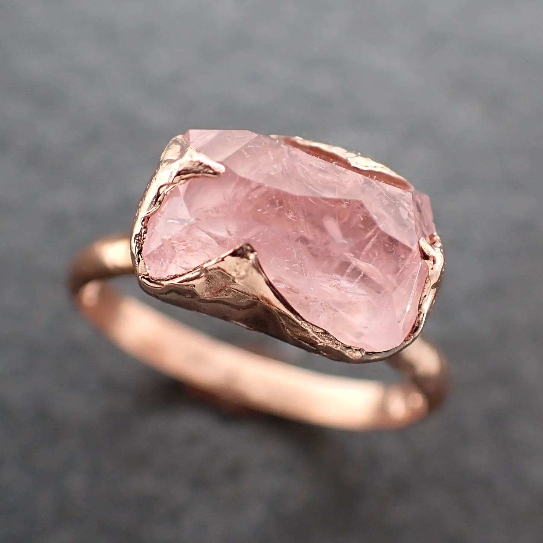 morganite partially faceted 14k rose gold solitaire pink gemstone ring statement ring gemstone jewelry by angeline 2401 Alternative Engagement