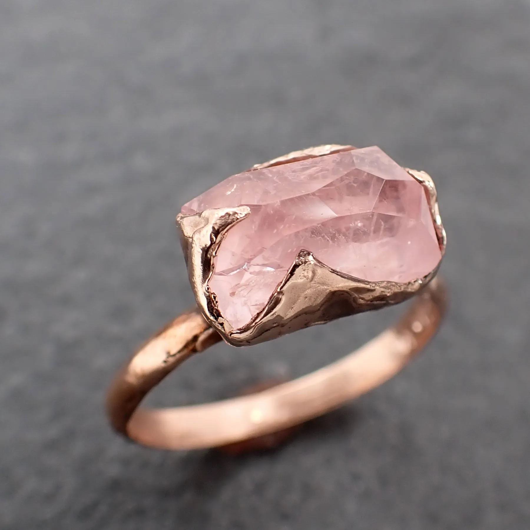 morganite partially faceted 14k rose gold solitaire pink gemstone ring statement ring gemstone jewelry by angeline 2401 Alternative Engagement