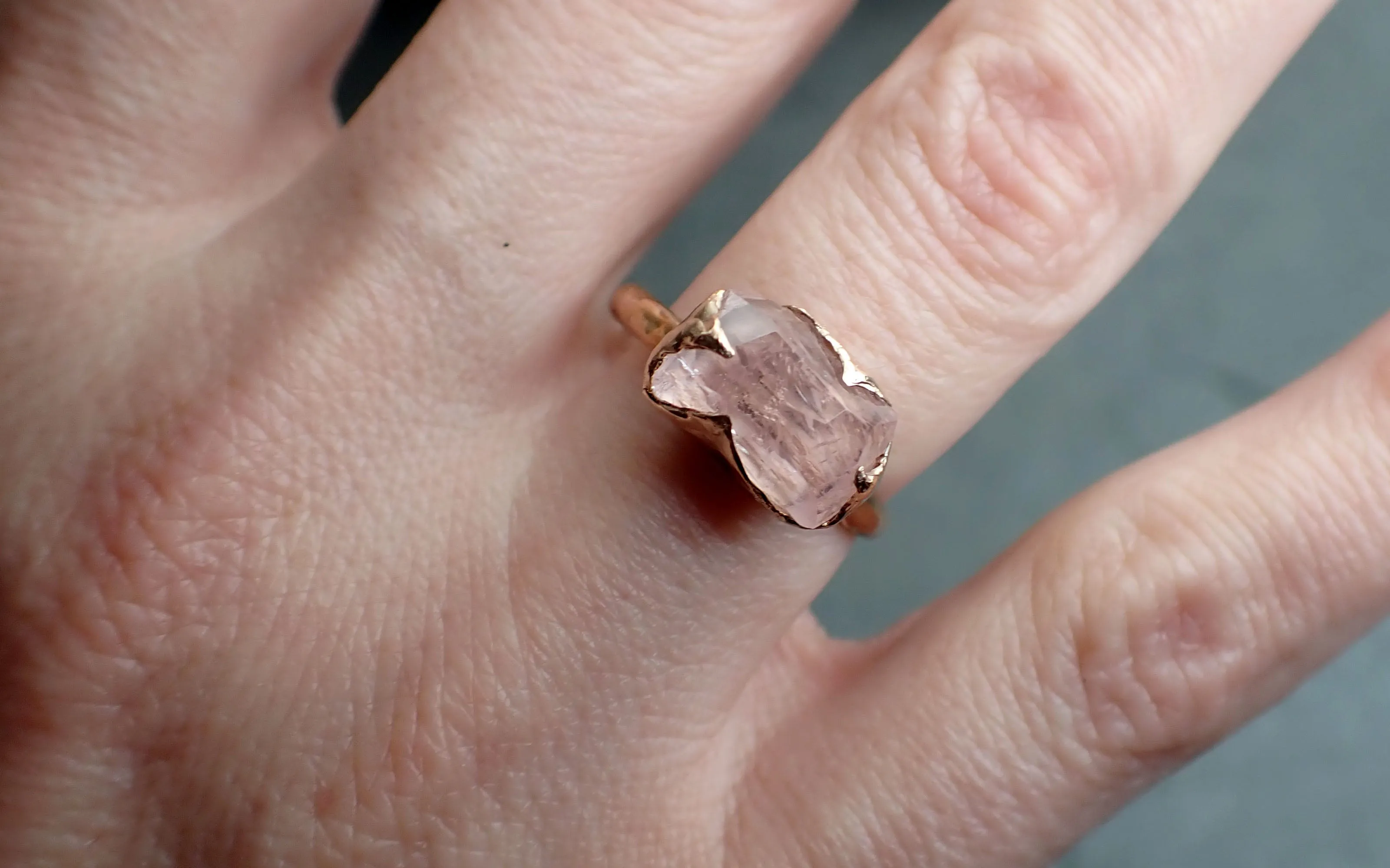 morganite partially faceted 14k rose gold solitaire pink gemstone ring statement ring gemstone jewelry by angeline 2401 Alternative Engagement