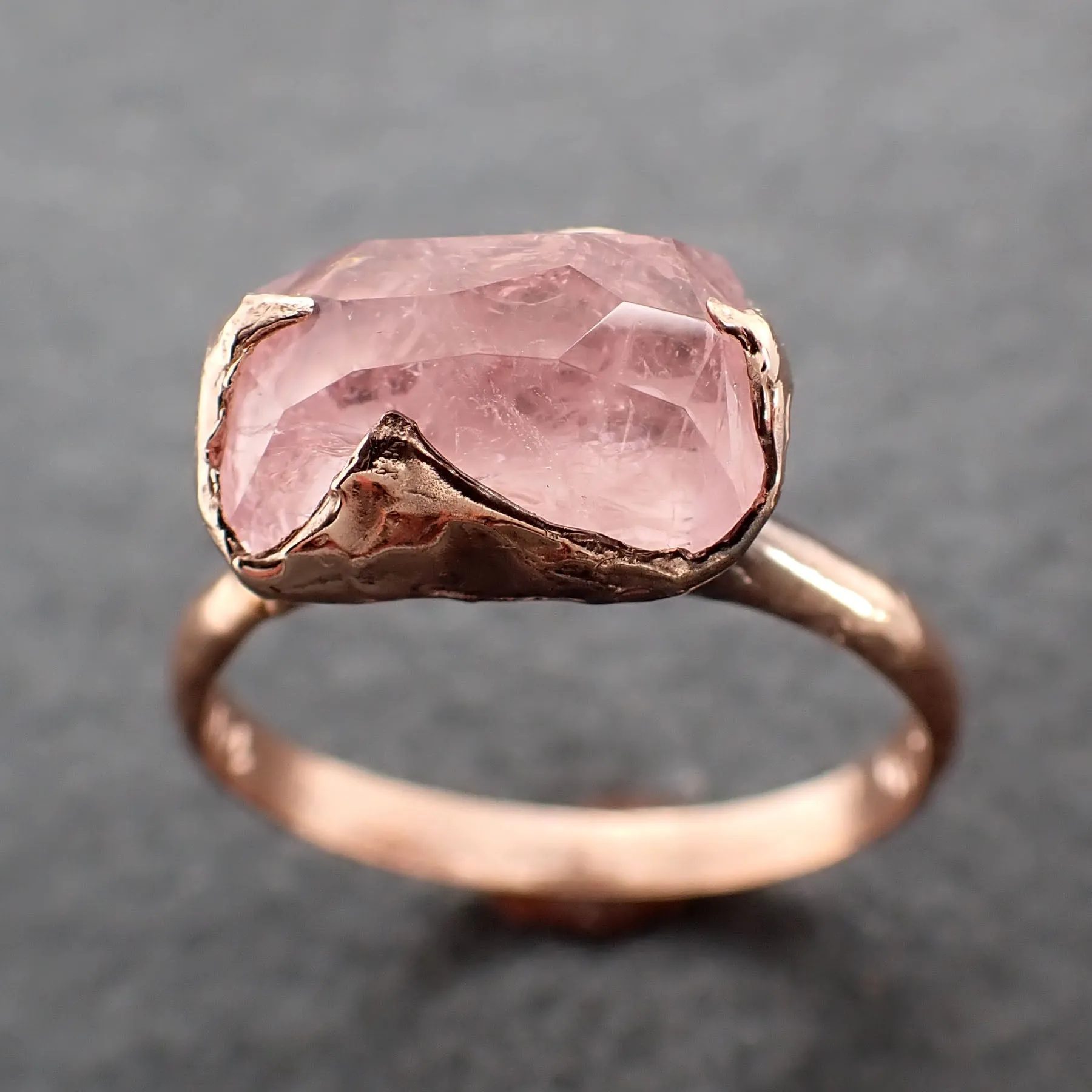 morganite partially faceted 14k rose gold solitaire pink gemstone ring statement ring gemstone jewelry by angeline 2401 Alternative Engagement