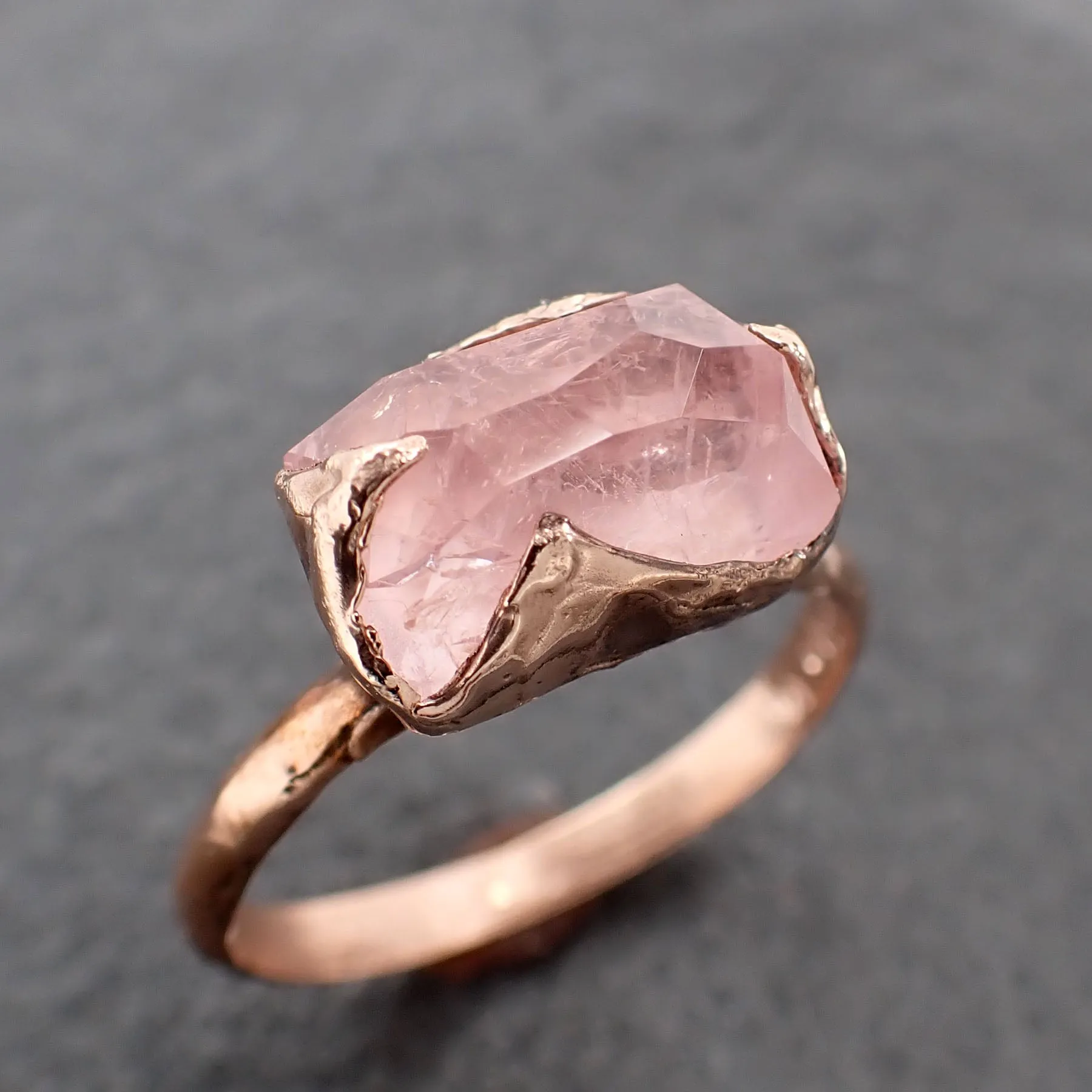 morganite partially faceted 14k rose gold solitaire pink gemstone ring statement ring gemstone jewelry by angeline 2401 Alternative Engagement