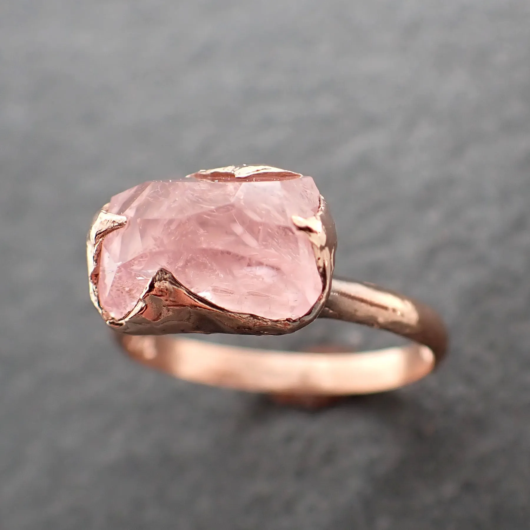 morganite partially faceted 14k rose gold solitaire pink gemstone ring statement ring gemstone jewelry by angeline 2401 Alternative Engagement