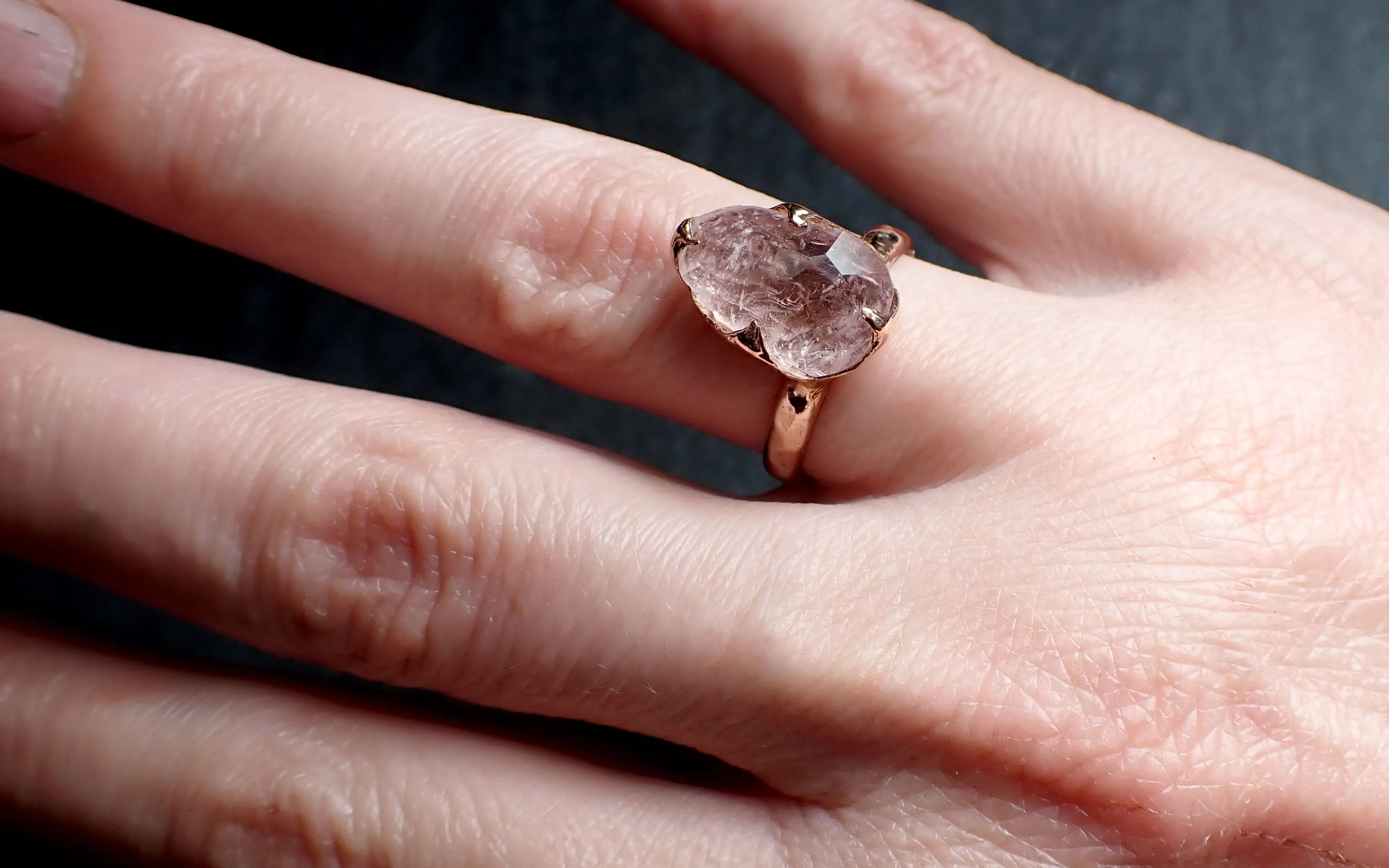 morganite partially faceted 14k rose gold solitaire pink gemstone ring statement ring gemstone jewelry by angeline 2493 Alternative Engagement