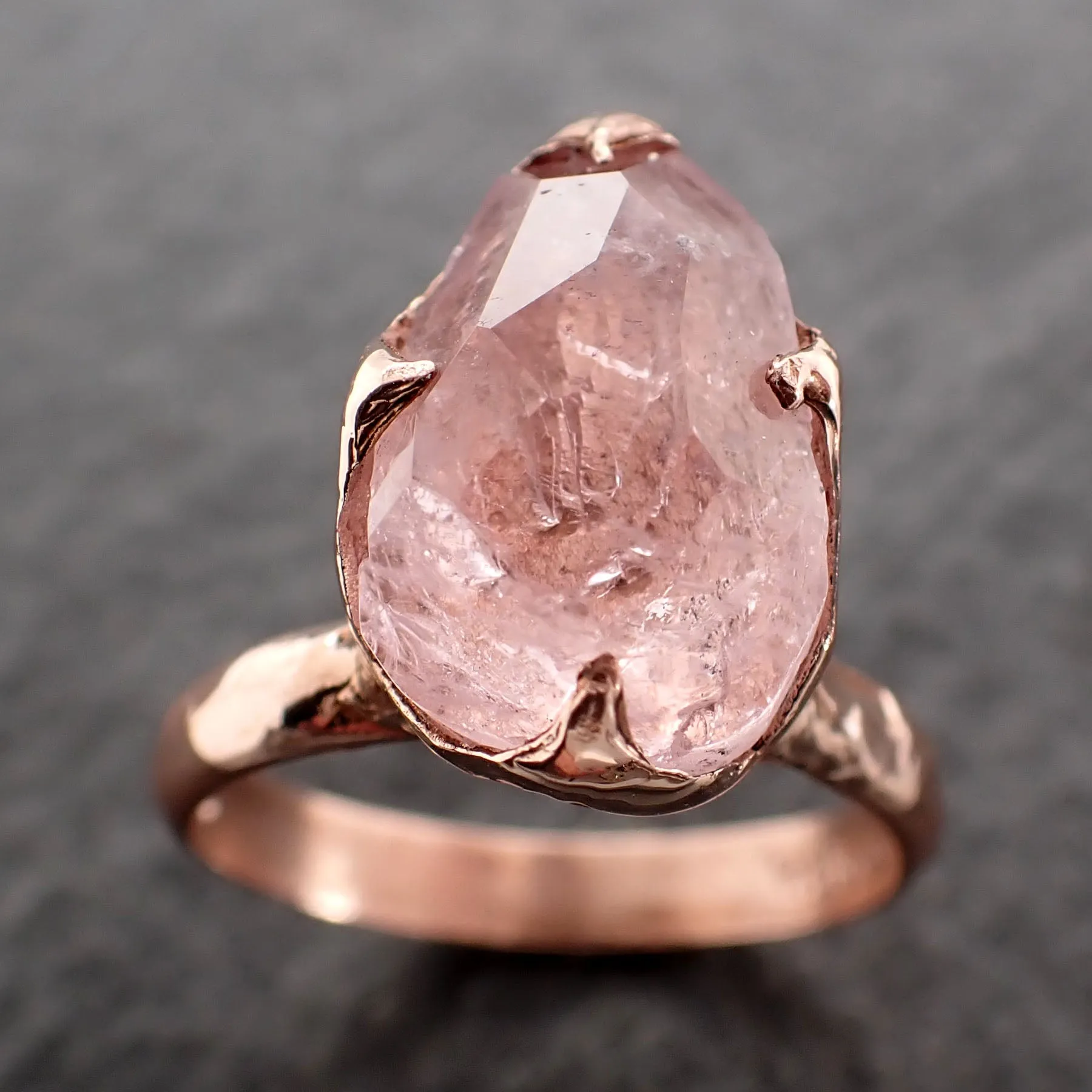 morganite partially faceted 14k rose gold solitaire pink gemstone ring statement ring gemstone jewelry by angeline 2493 Alternative Engagement