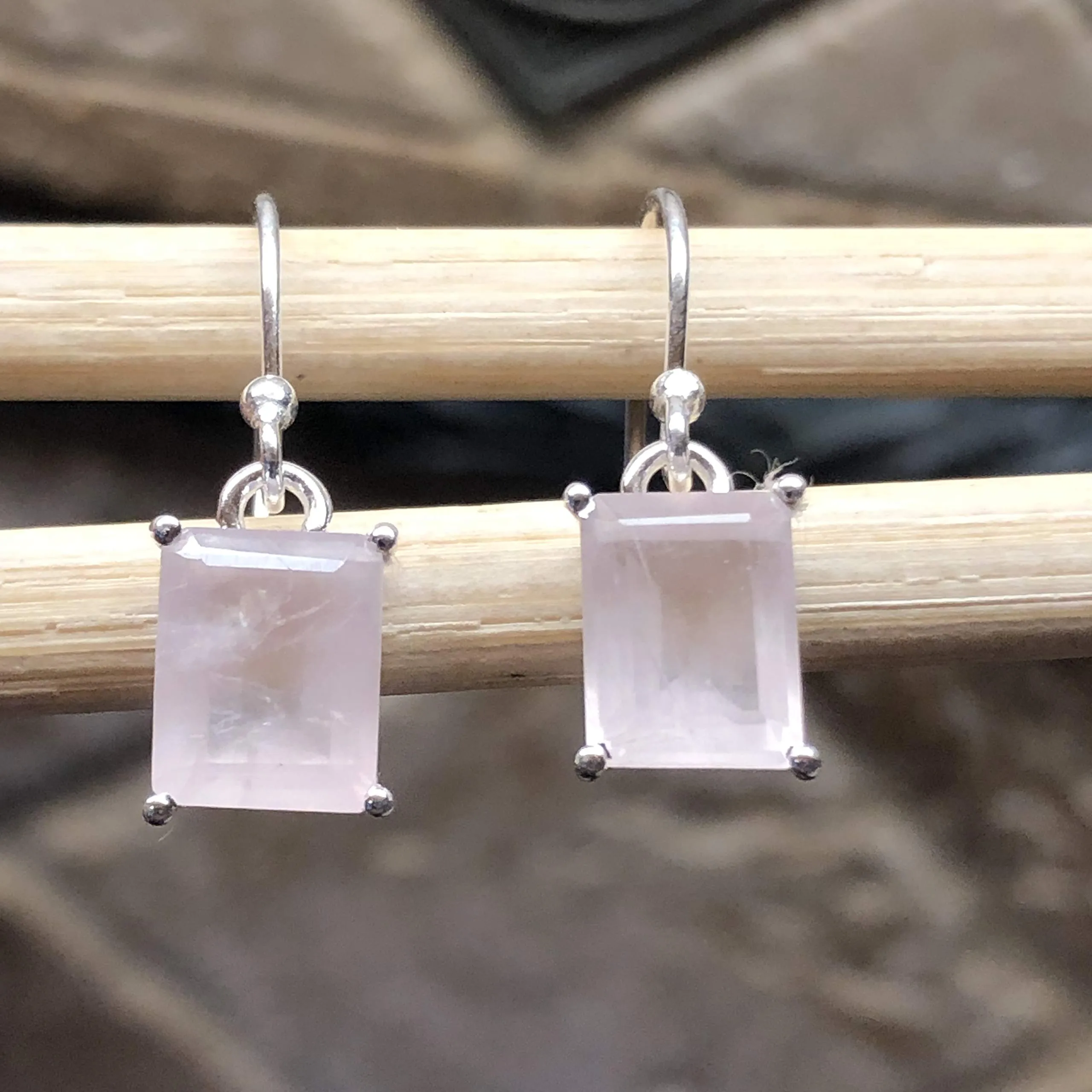 Natural 2ct Pink Rose Quartz 925 Solid Sterling Silver Earrings 25mm