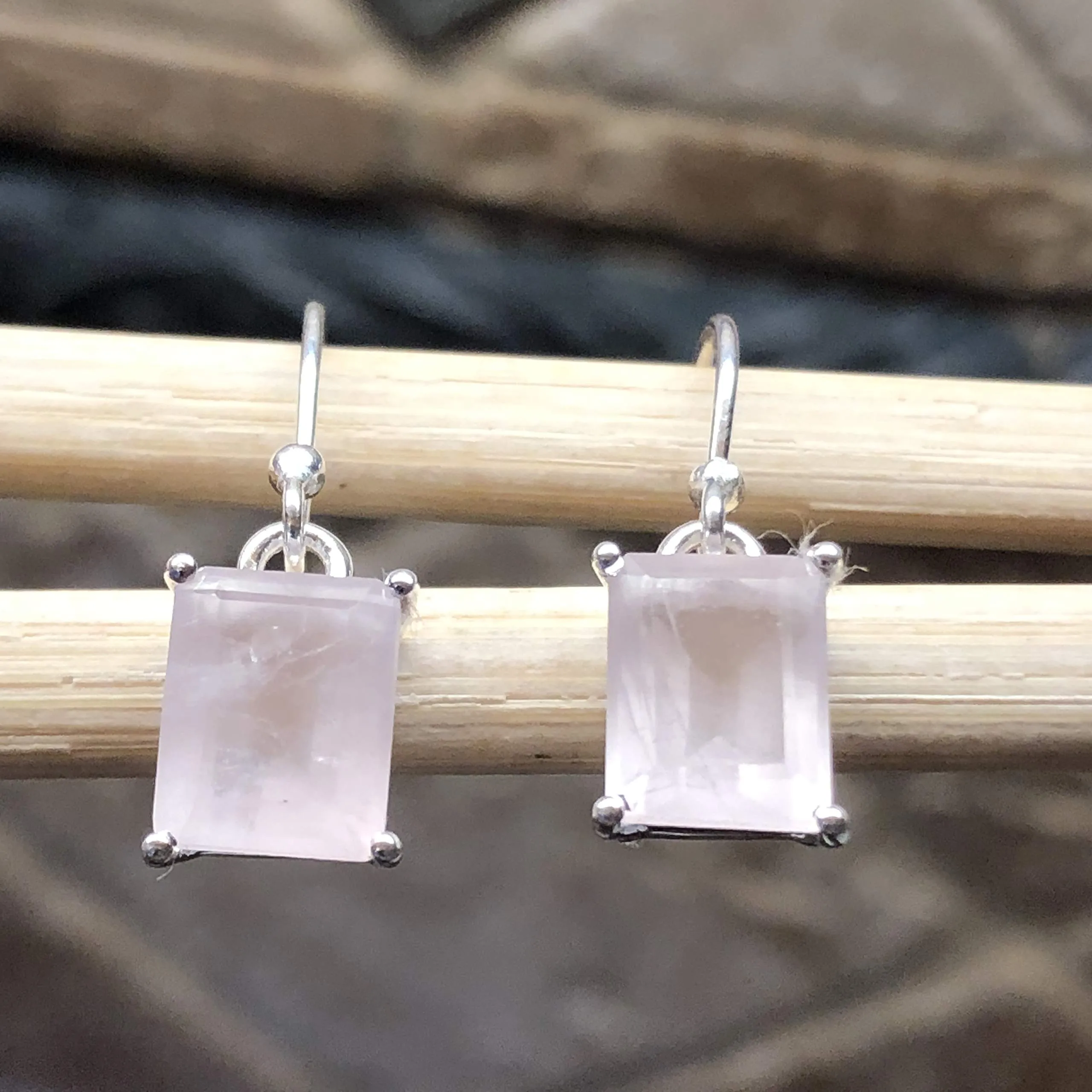 Natural 2ct Pink Rose Quartz 925 Solid Sterling Silver Earrings 25mm