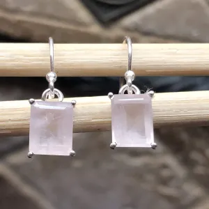 Natural 2ct Pink Rose Quartz 925 Solid Sterling Silver Earrings 25mm