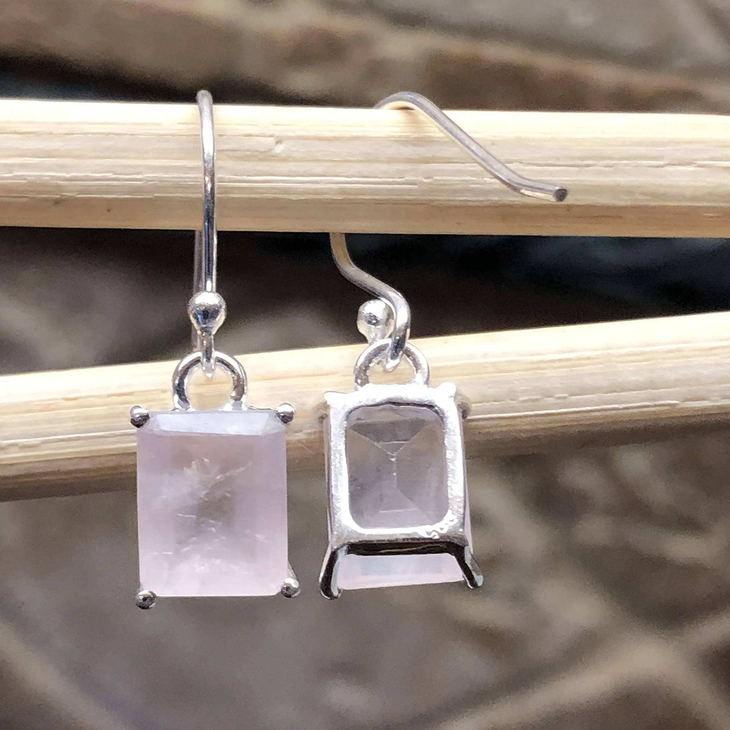Natural 2ct Pink Rose Quartz 925 Solid Sterling Silver Earrings 25mm