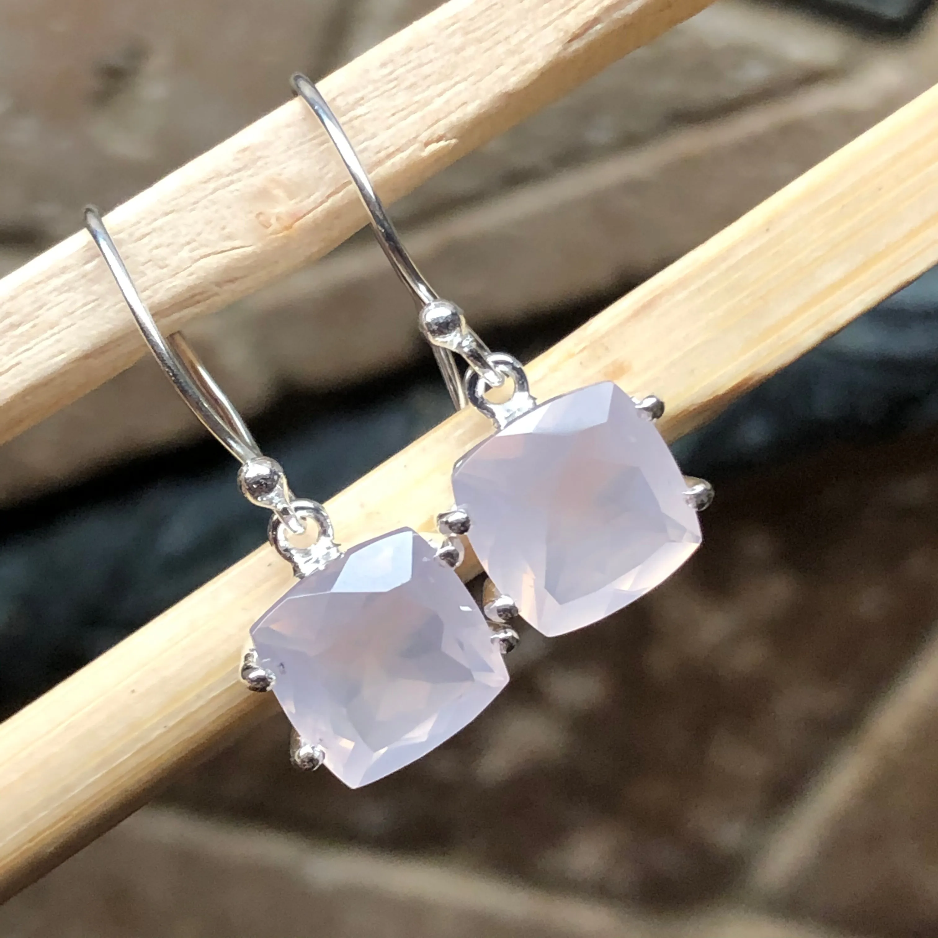 Natural 2ct Pink Rose Quartz 925 Solid Sterling Silver Earrings 25mm